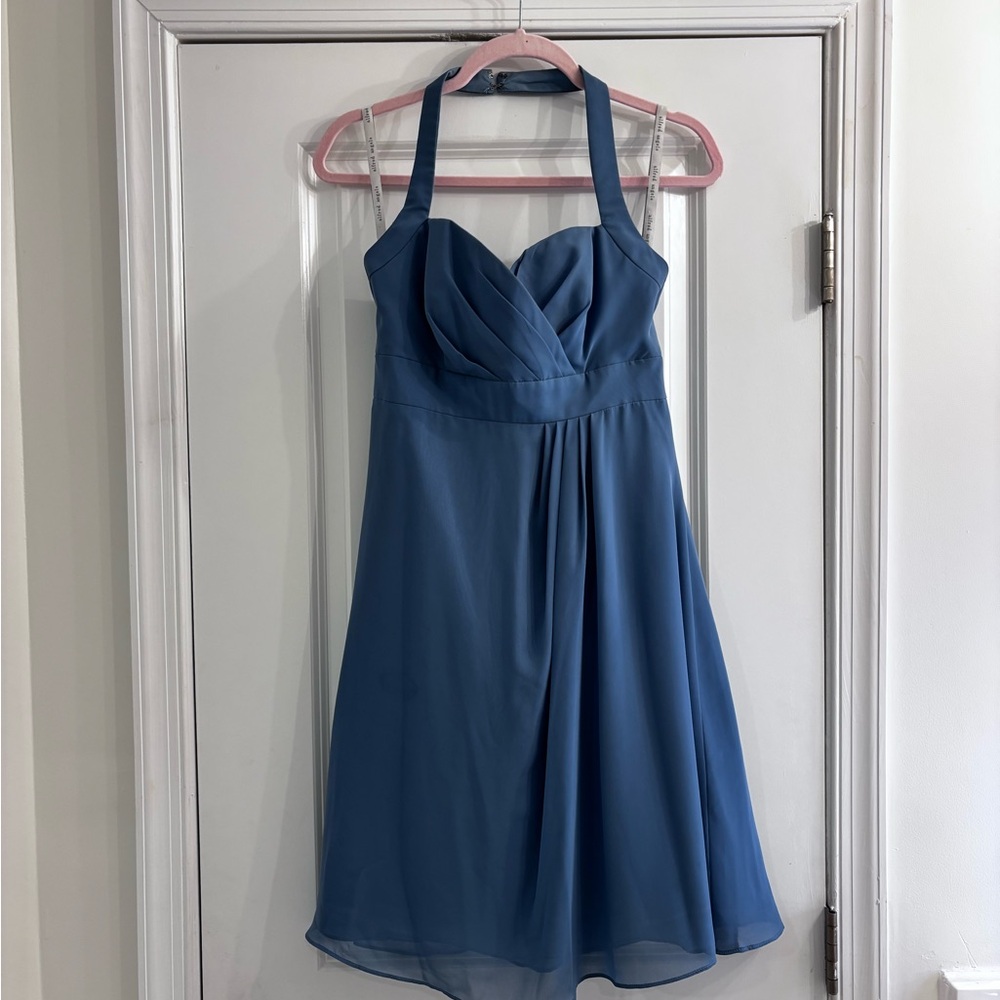 Alfred Angelo Blue Haltered Chiffon Bridesmaids Dress